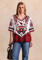Women’s Arizona Cardinals Boho Floral V-Neck 3/4 Sleeve Shirt