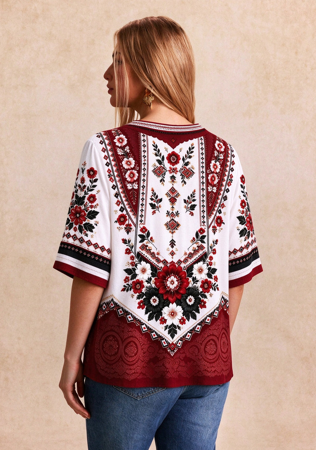 Women’s Arizona Cardinals Boho Floral V-Neck 3/4 Sleeve Shirt