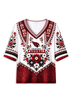 Women’s Arizona Cardinals Boho Floral V-Neck 3/4 Sleeve Shirt