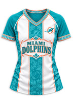 Women's Miami Dolphins Floral Baroque Striped V-Neck T-Shirt