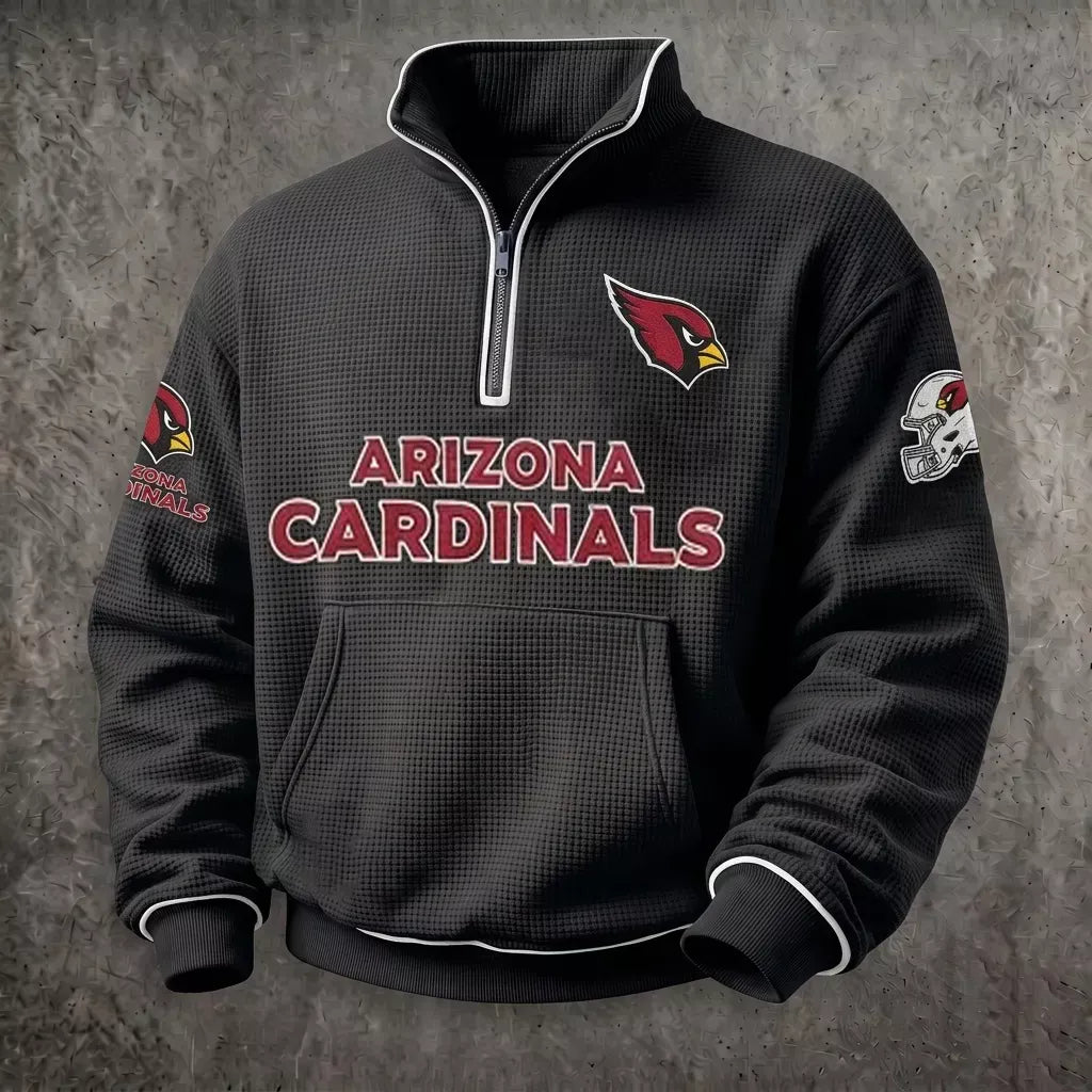 Arizona Cardinals Black Quarter Zip Waffle Pullover Sweatshirt