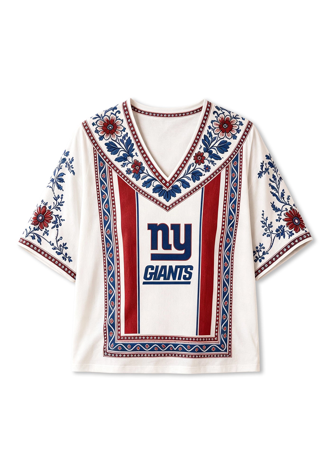 Boho Border Print NY Giants V-Neck Blouse Secondary image