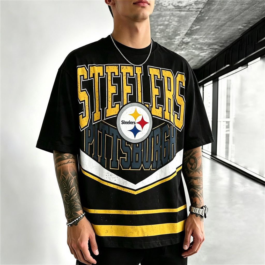 Pittsburgh Steelers Retro Distressed Logo Printed T-Shirt