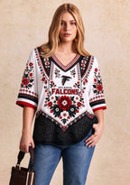 Women’s Atlanta Falcons Boho Floral V-Neck 3/4 Sleeve Shirt