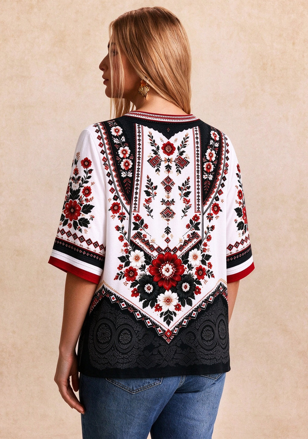 Women’s Atlanta Falcons Boho Floral V-Neck 3/4 Sleeve Shirt