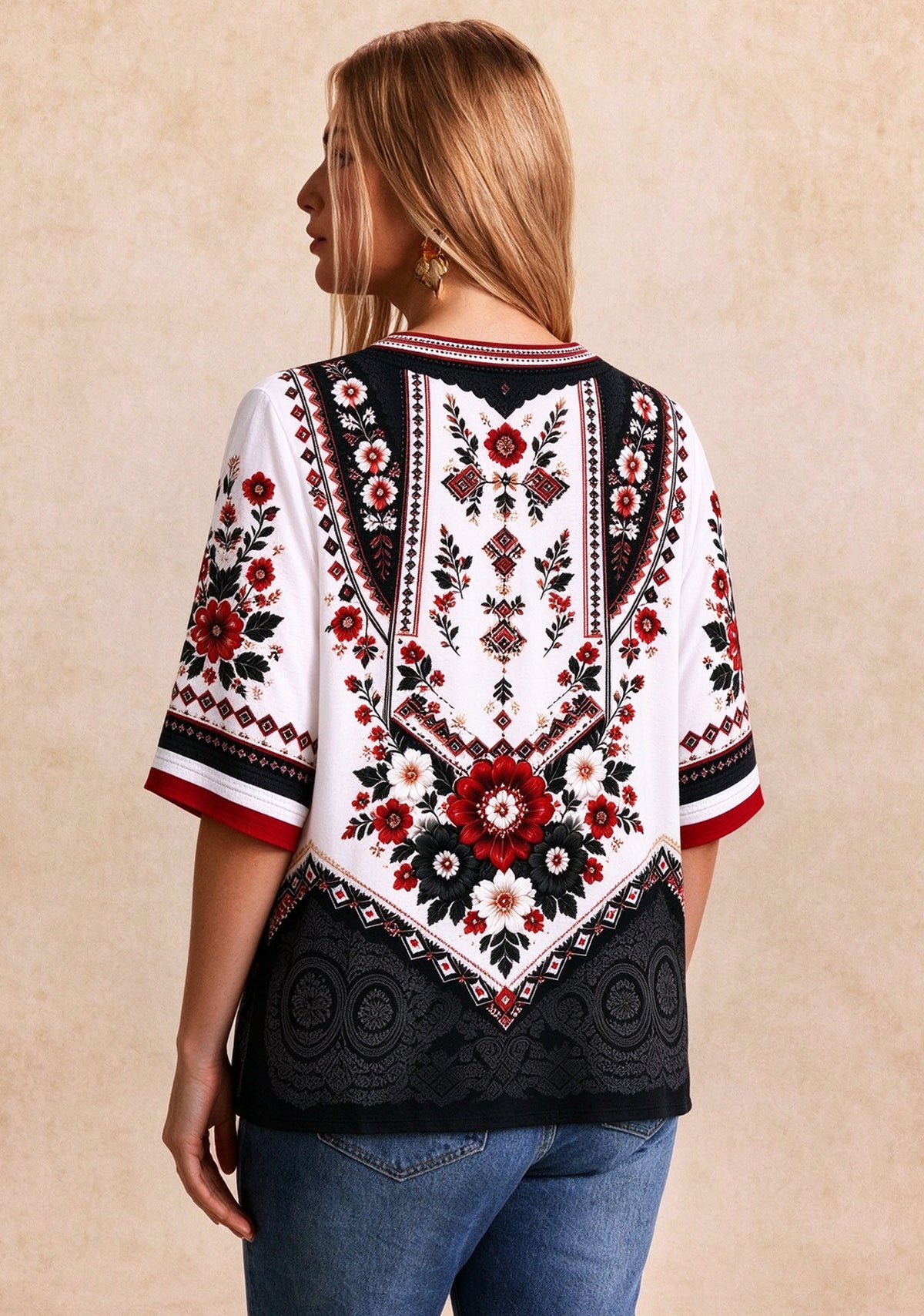 Women’s Atlanta Falcons Boho Floral V-Neck 3/4 Sleeve Shirt
