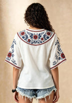Boho Border Print NY Giants V-Neck Blouse