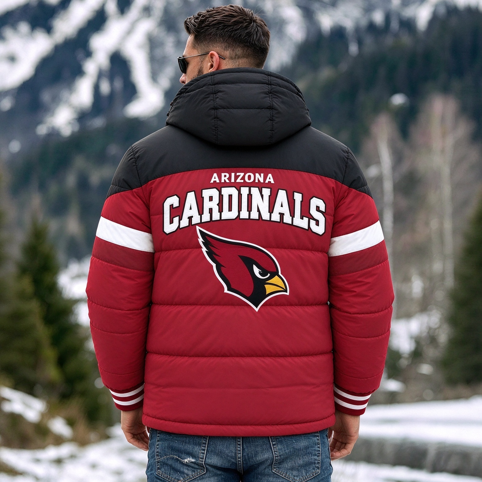 Arizona Cardinals Hooded Color Block Puffer Jacket  Custom Name Gifts For Fan Secondary image