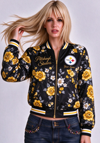 Women Pittsburgh Steelers Floral Print Zip Up Jacket Custom Name For Fan