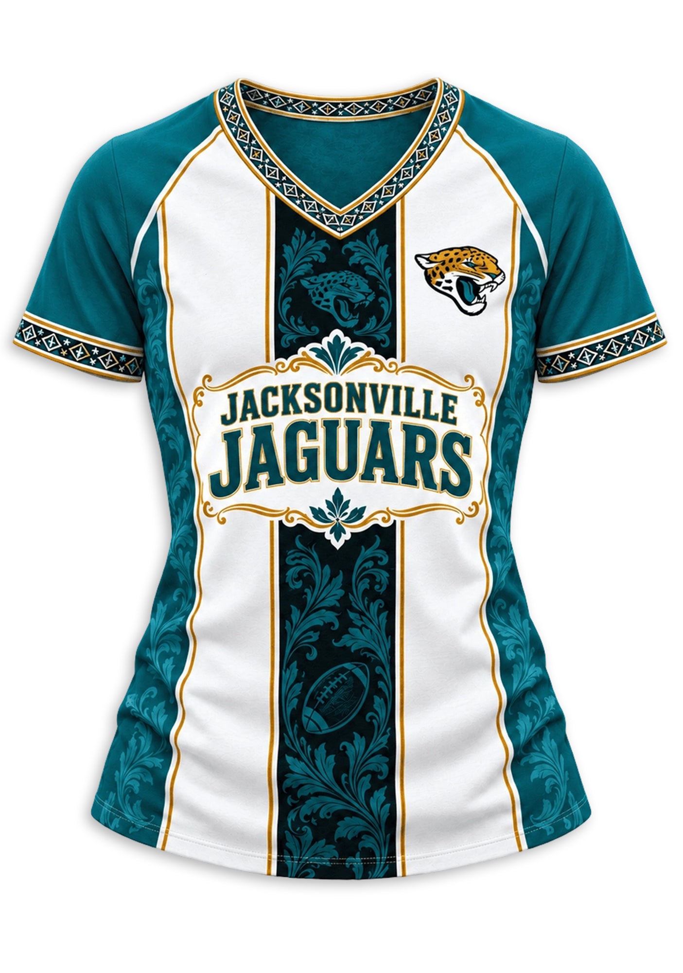 Women's Jacksonville Jaguars Floral Baroque Striped V-Neck T-Shirt Secondary image