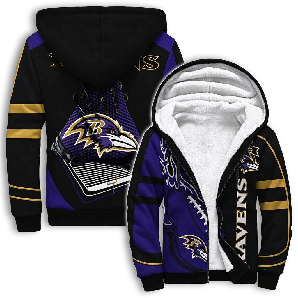 Baltimore Ravens Fleece Lined Zip Up Football Fan Winter Hooded Jacket