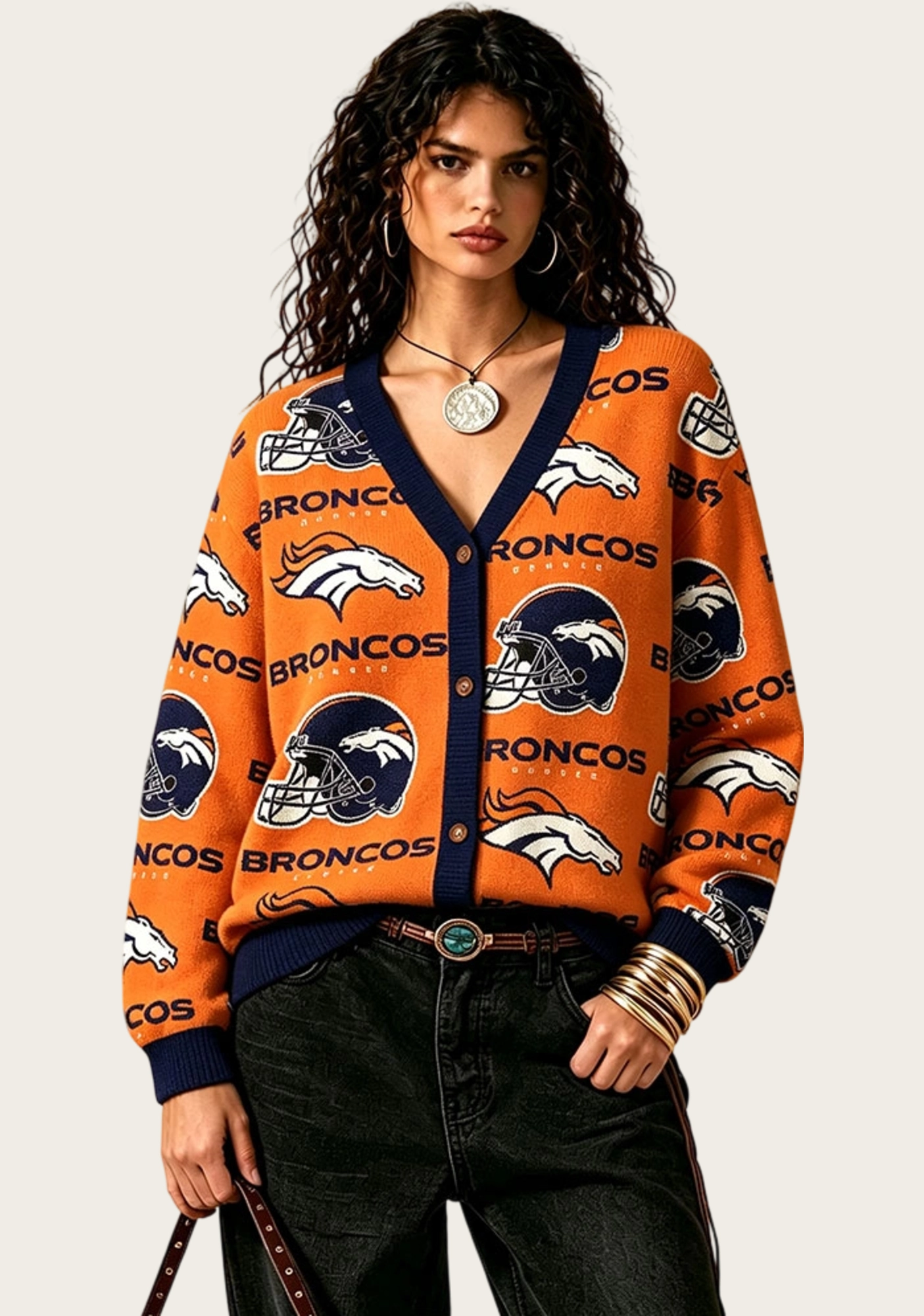 Denver Broncos Helmet & Horse All‑Over Print Lightweight Cardigan Secondary image