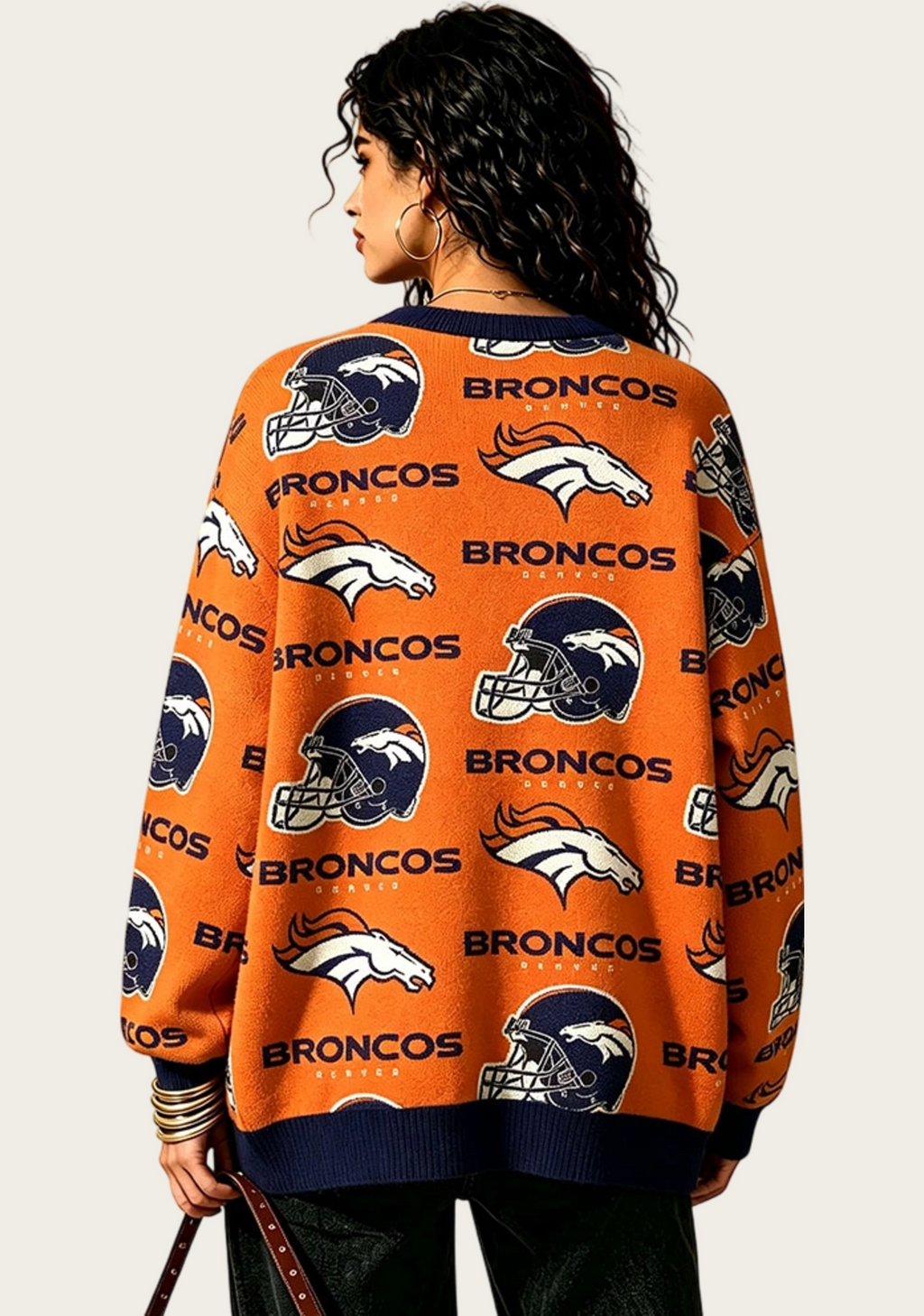 Denver Broncos Helmet & Horse All‑Over Print Lightweight Cardigan