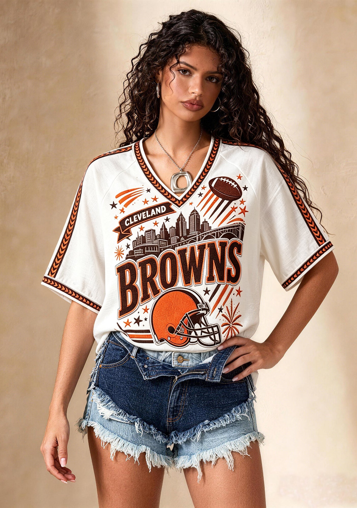 Boho Cleveland Browns Helmet City V-Neck Blouse Main image
