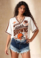 Boho Cleveland Browns Helmet City V-Neck Blouse