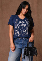 Women's Dallas Cowboys Wildflower Graphic V-Neck Raglan Rolled T-Shirt