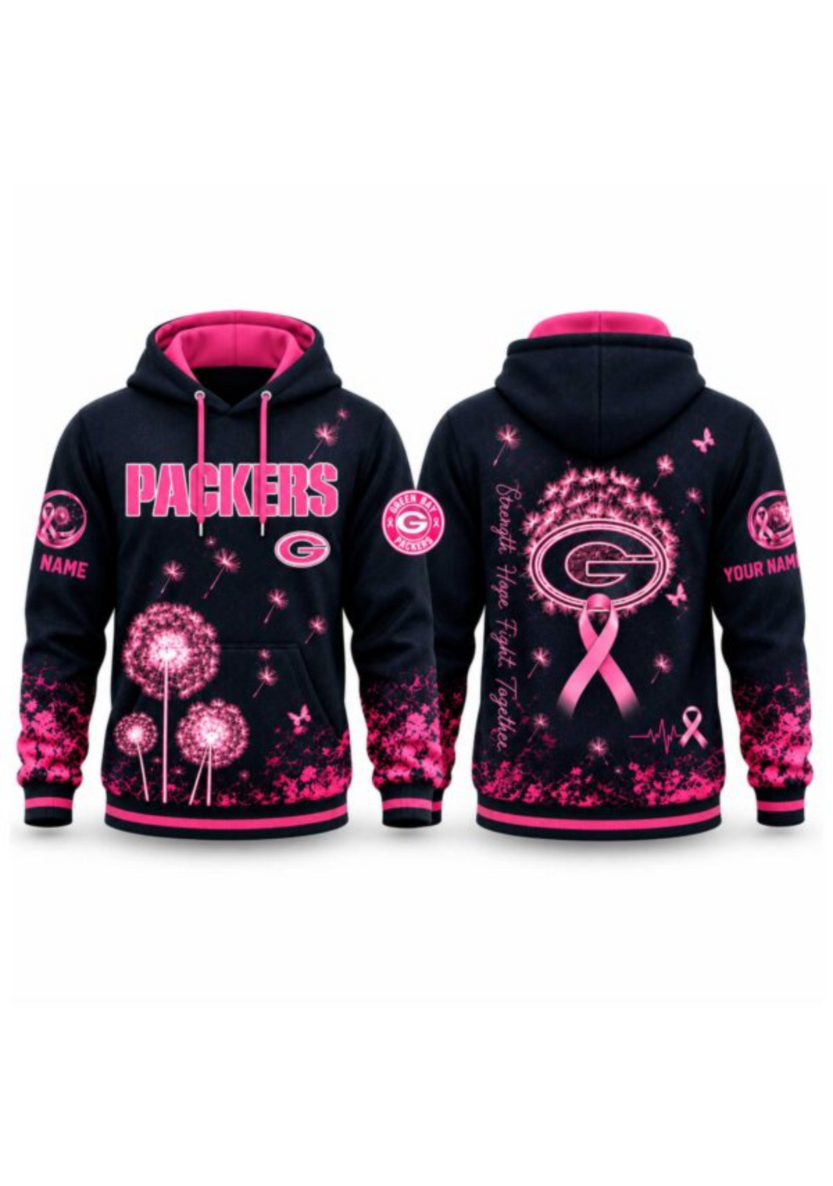 Green Bay Packers Breast Cancer Awareness Dandelion Hoodie