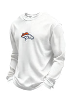 Denver Broncos Horse Helmet Waffle Knit Crewneck Sweatshirt