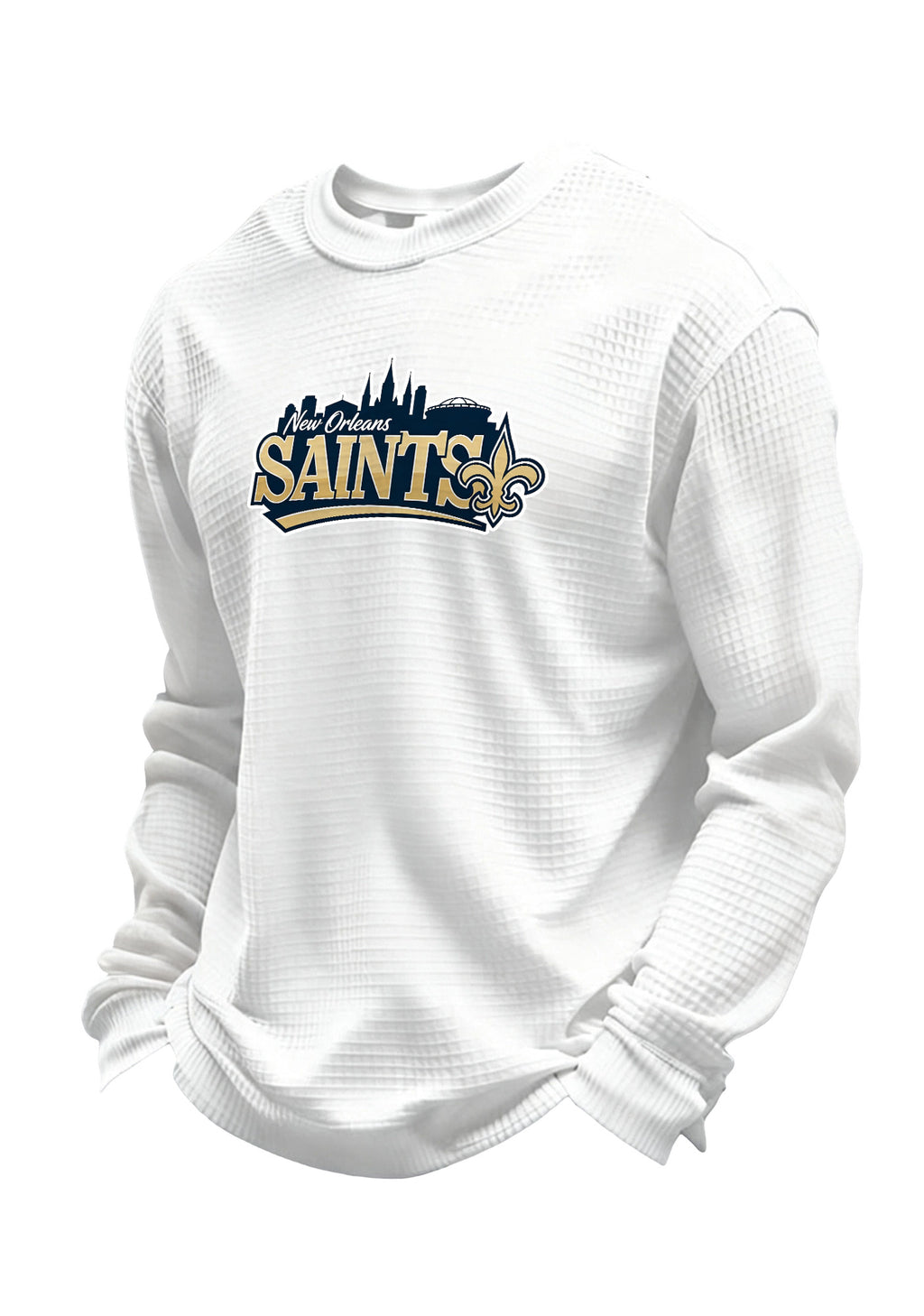New Orleans Saints Ripped Effect Waffle Knit Crewneck Sweatshirt