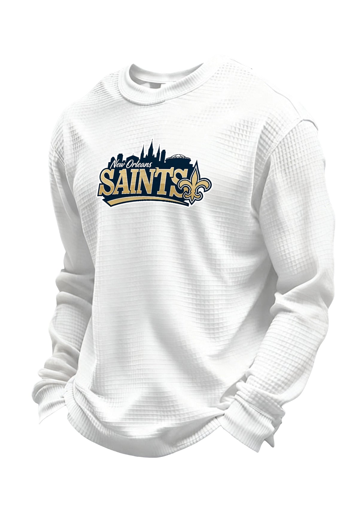 New Orleans Saints Ripped Effect Waffle Knit Crewneck Sweatshirt