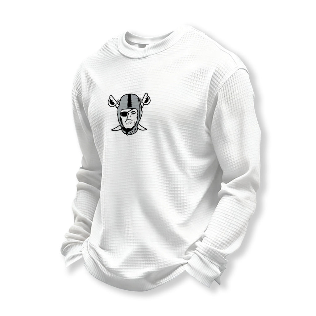 Raiders Helmet Graphic Waffle Knit Crewneck Sweatshirt