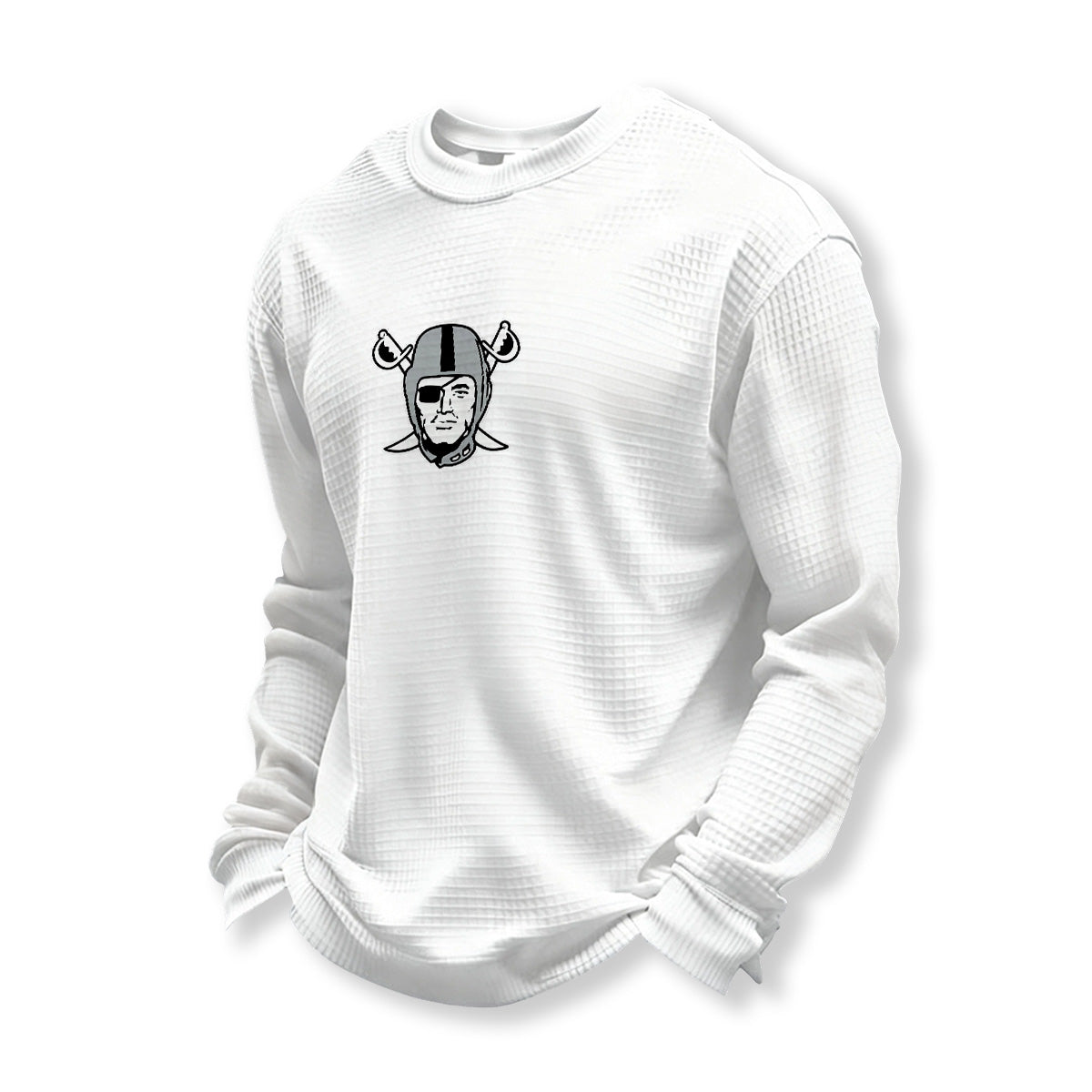 Raiders Helmet Graphic Waffle Knit Crewneck Sweatshirt