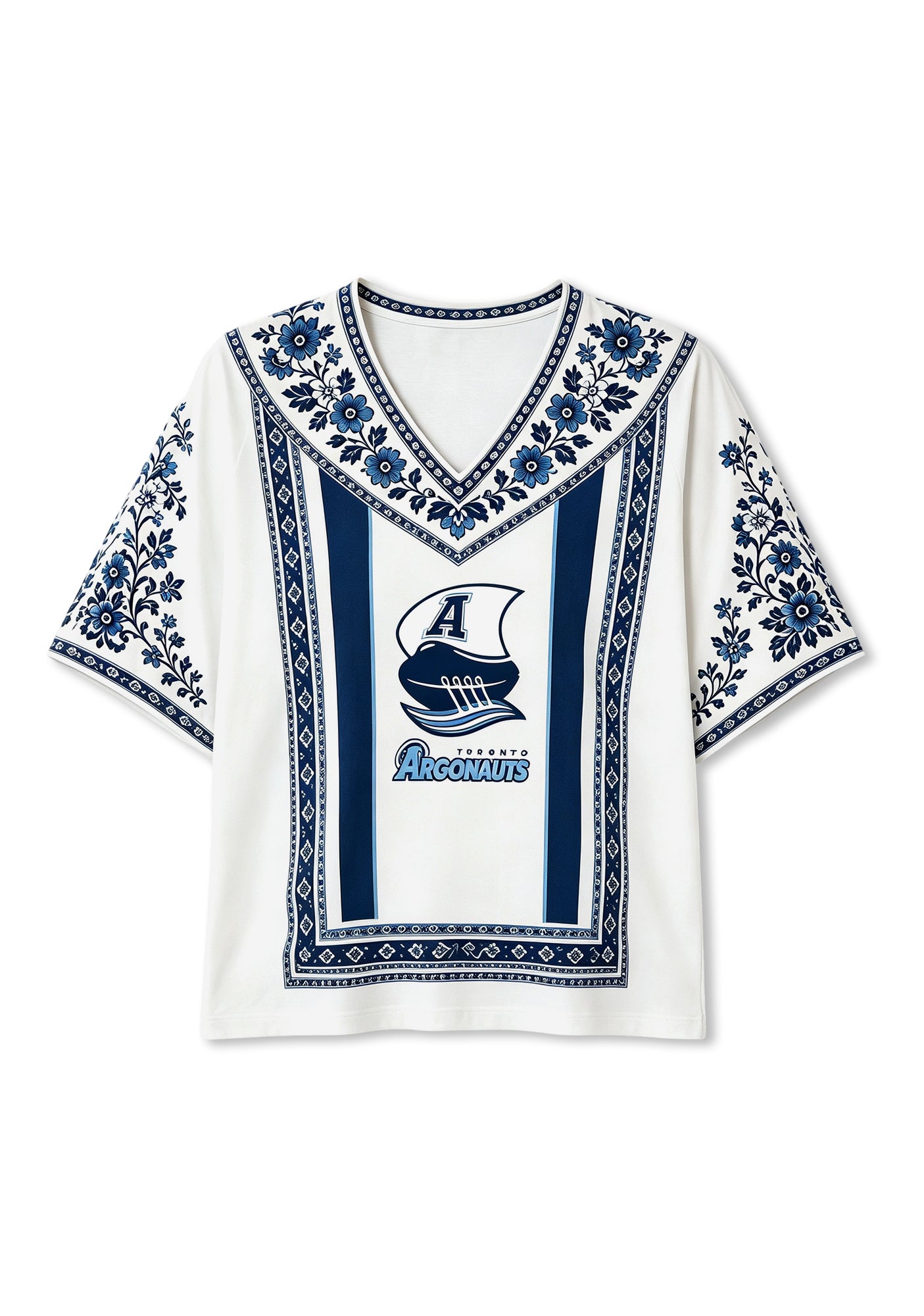 Boho Floral Border Toronto Argonauts V-Neck Blouse Secondary image