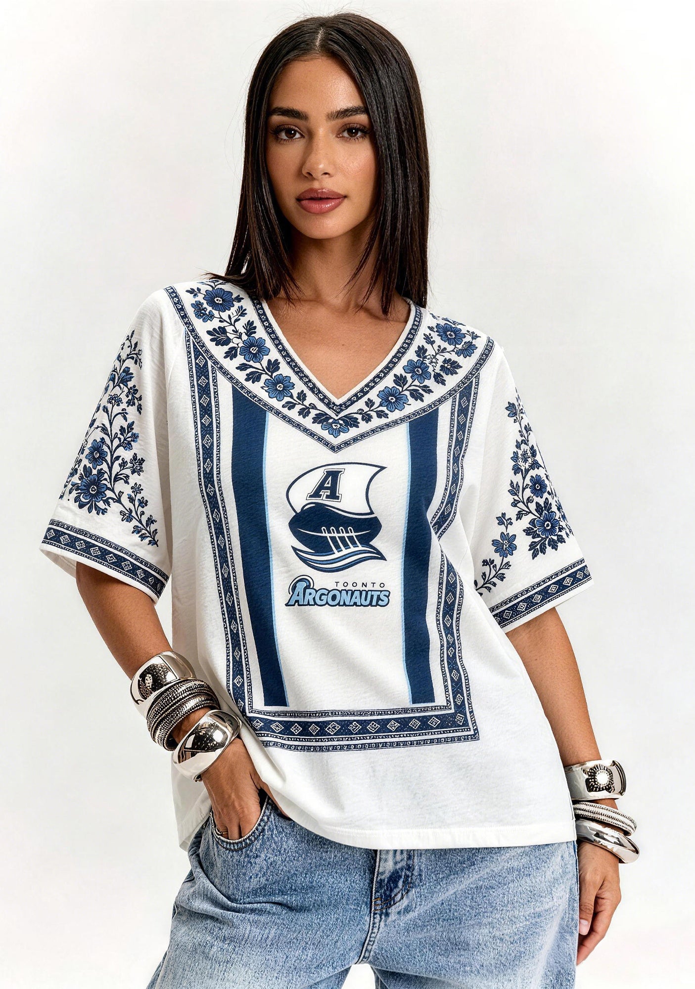 Boho Floral Border Toronto Argonauts V-Neck Blouse Main image