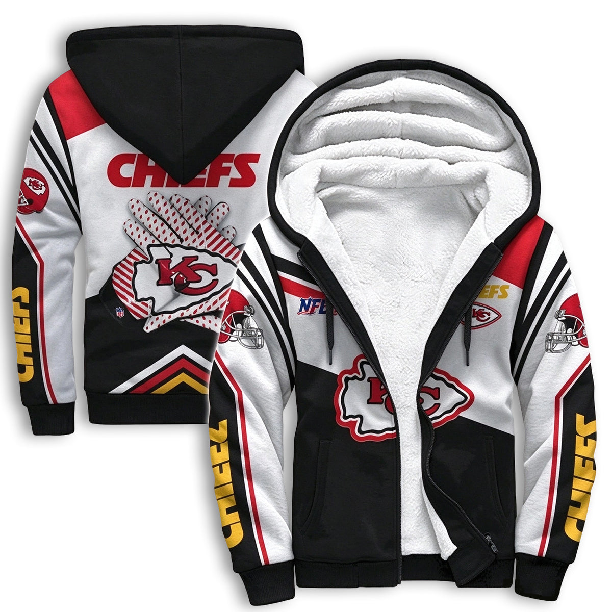 Kansas City Chiefs Color Block Fleece Lined Zip Up Football Fan Hooded Jacket Main image