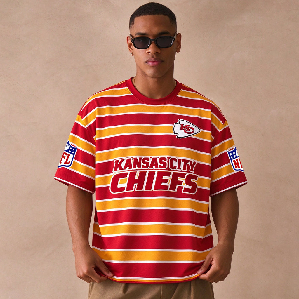 Men's Kansas City Chiefs Striped Crew Neck Short Sleeve T-Shirt