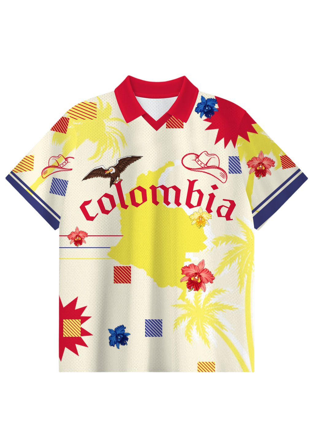 Tropical Colombia Country Map Collared Soccer Jersey
