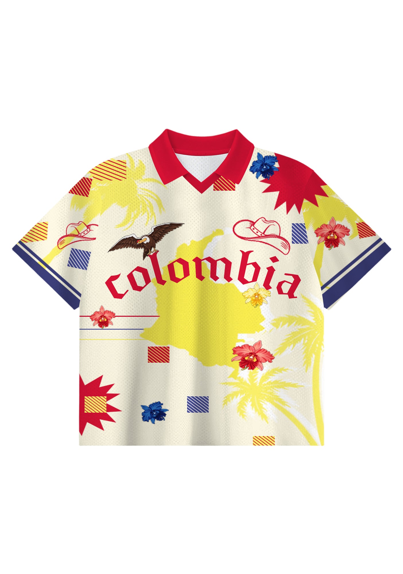 Tropical Colombia Country Map Cropped Collared Soccer Jersey Main image