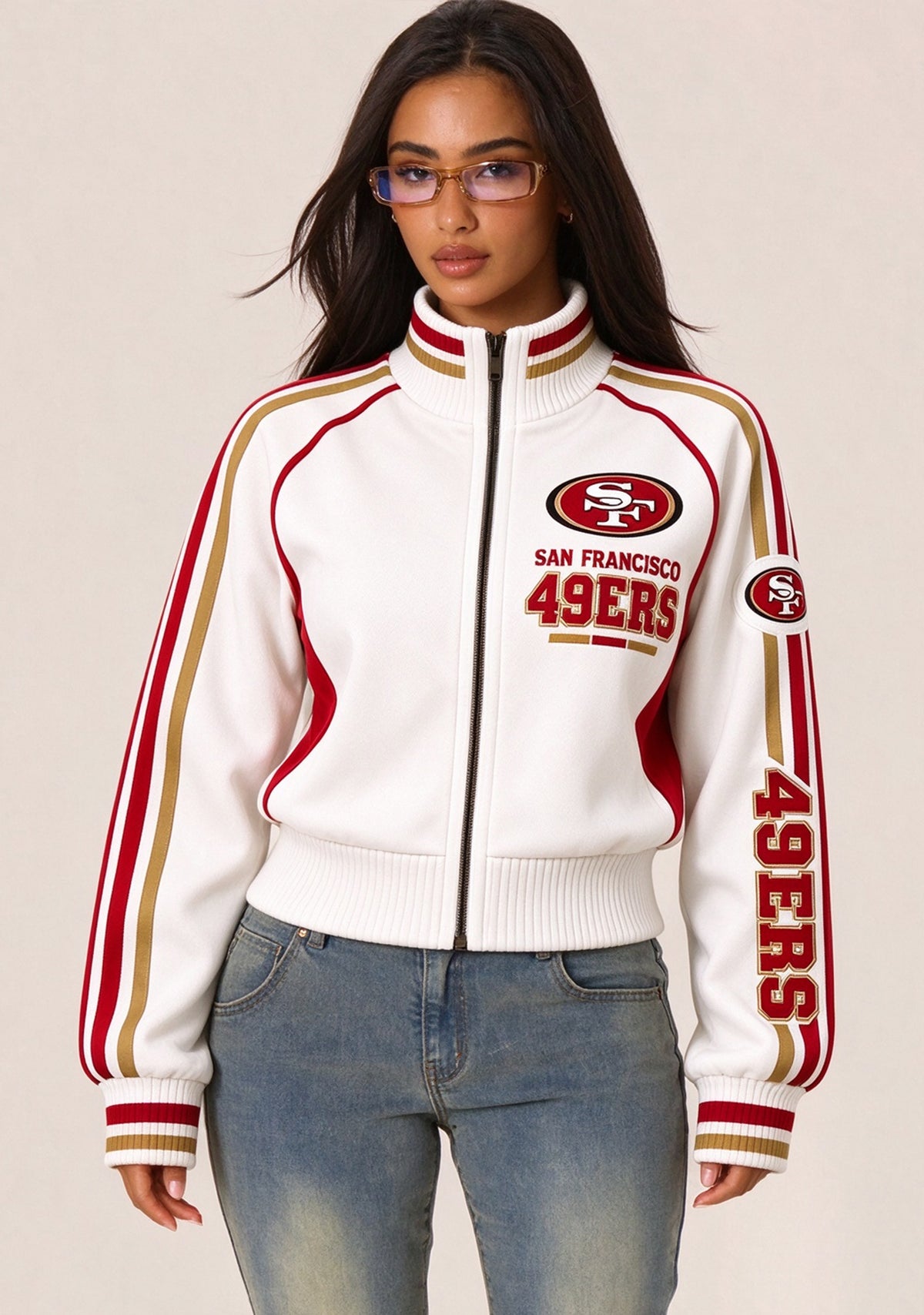 Women's San Francisco 49ers Cropped Zip Up Track Jacket Main image