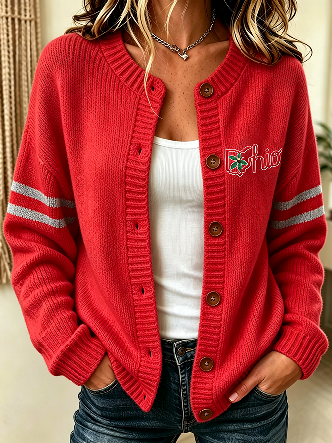 Women'S Casual Football Plant Knitted Cardigan Top