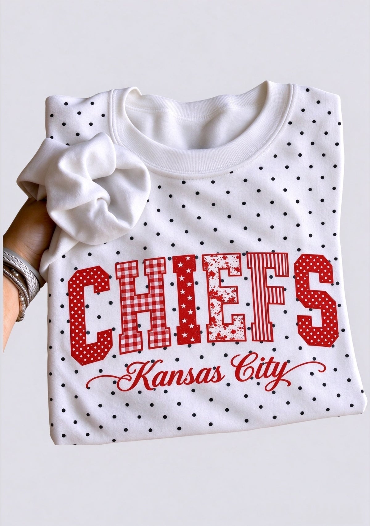 Women's Kansas City Chiefs Polka Dot Game Day Crewneck Sweatshirt