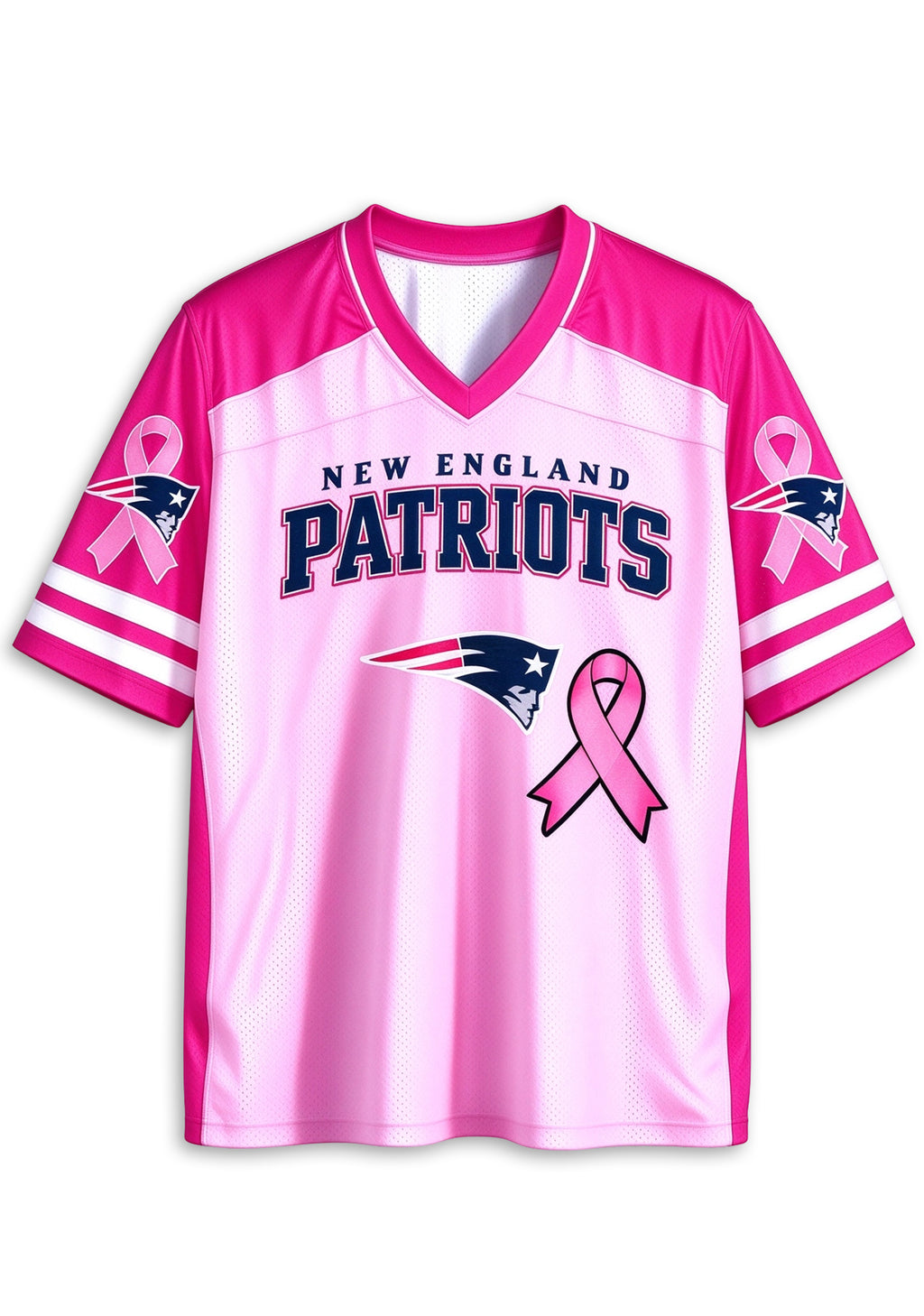 Women New England Patriots Breast Cancer Awareness Pink Ribbon Mesh Jersey
