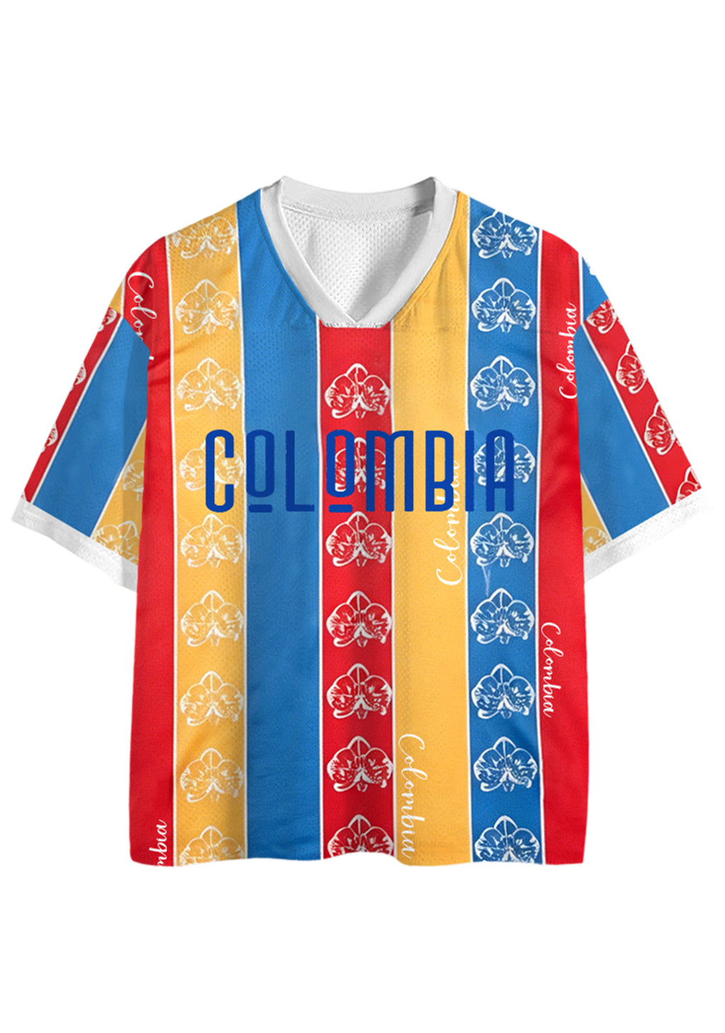 Colombia National Flower Orchid Striped Mesh Jersey Shirts