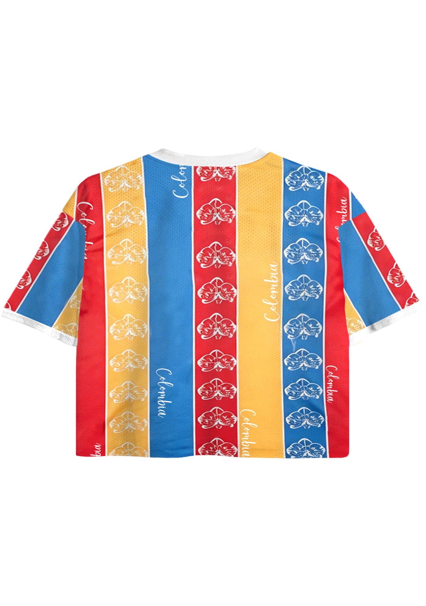 Colombia National Flower Orchid Striped Cropped Mesh Jersey Shirt