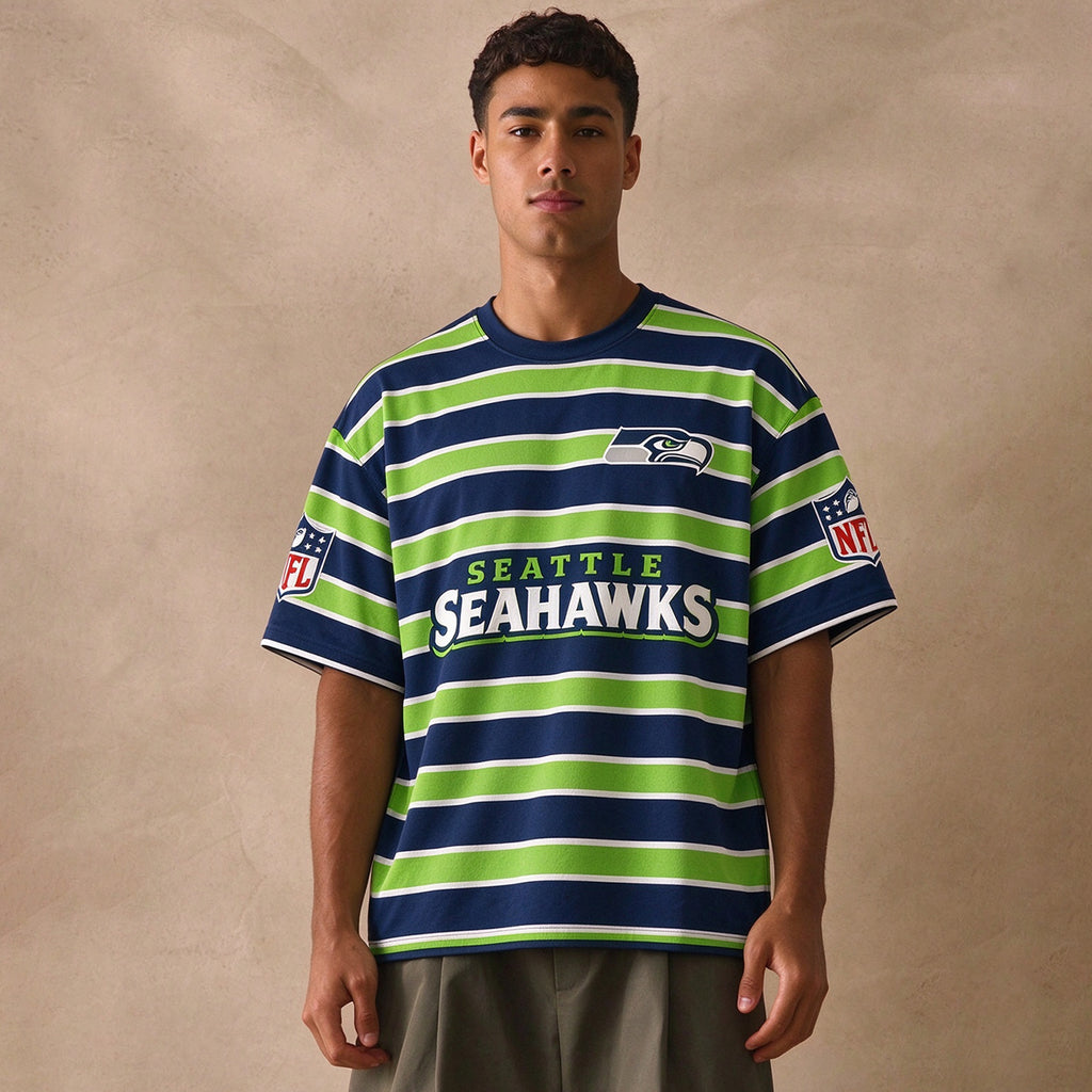 Men's Seattle Seahawks Striped Crew Neck Short Sleeve T-Shirt