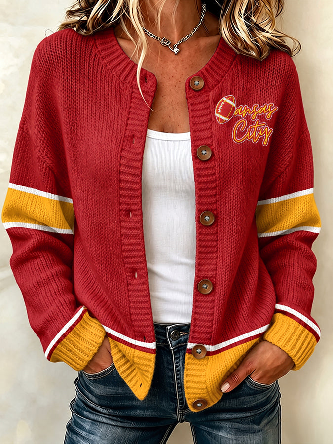 Women'S Casual Football Print Knitted Cardigan Top Main image