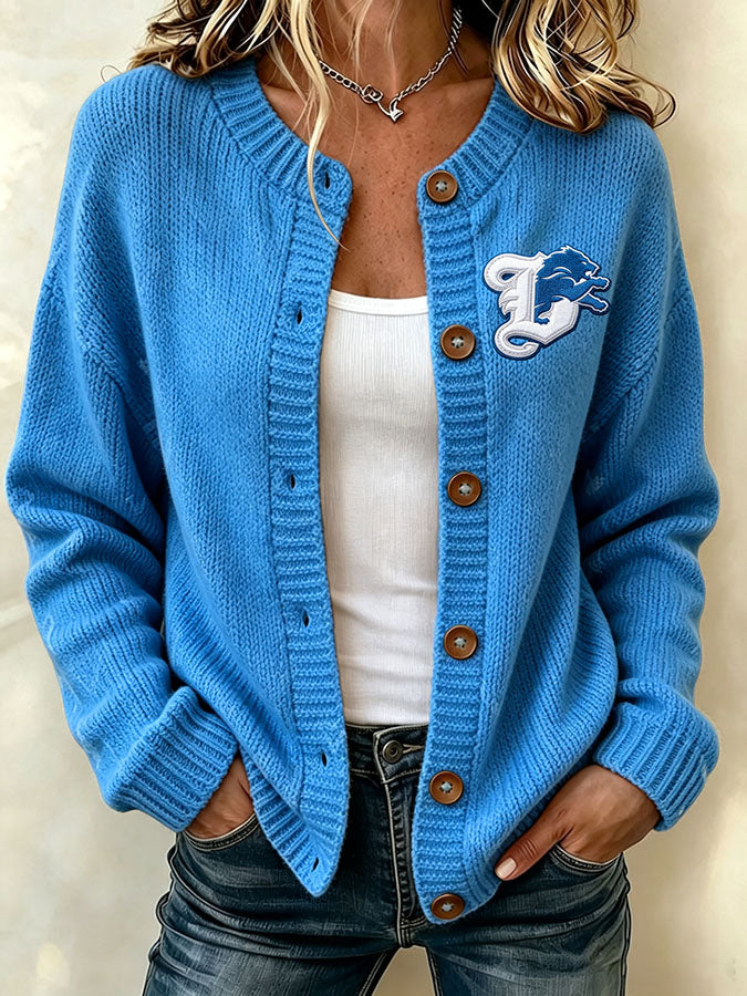 Women'S Football Printed Knitted Cardigan