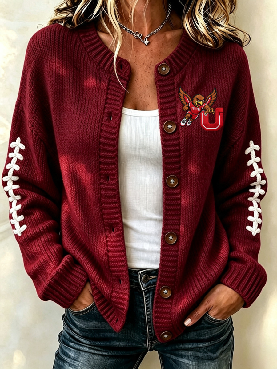 Women's Football Printed Knitted Cardigan