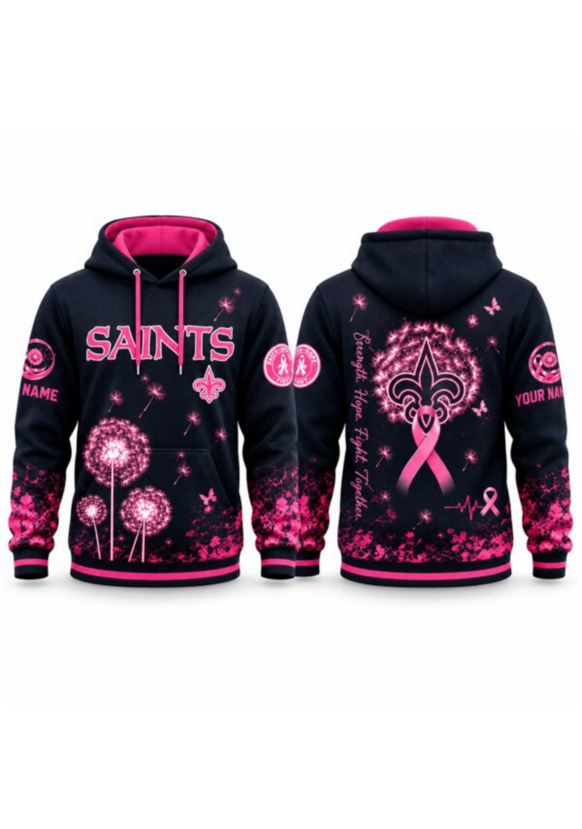 New Orleans Saints Breast Cancer Awareness Dandelion Hoodie
