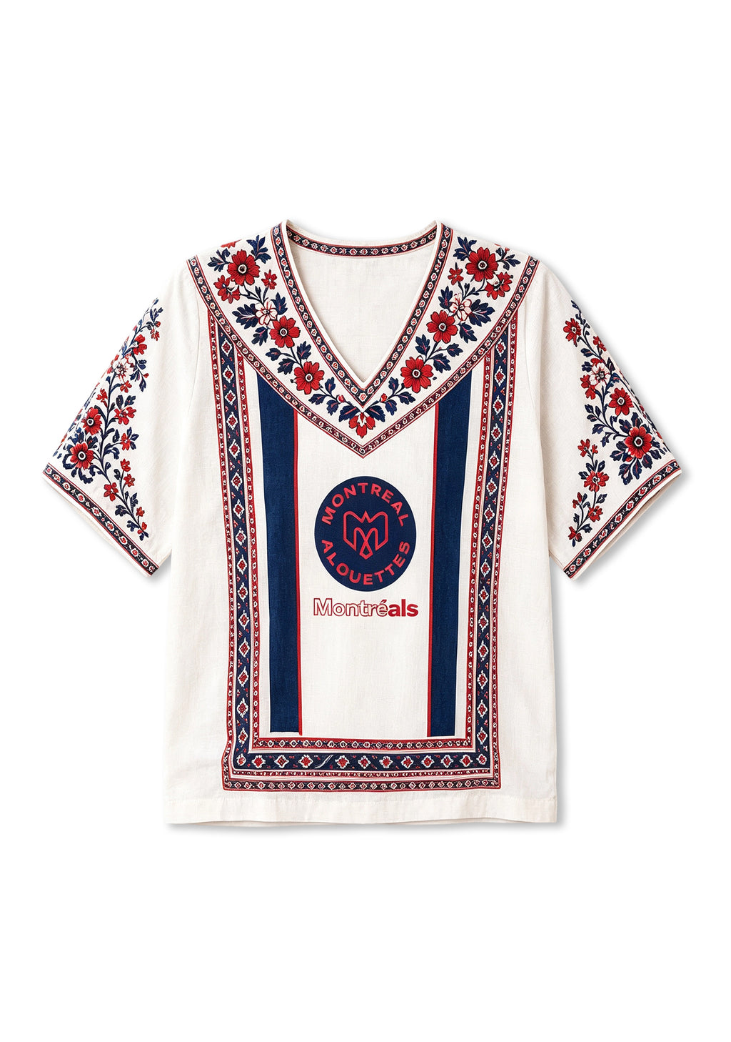 Boho Floral Border Montreal Alouettes V-Neck Blouse