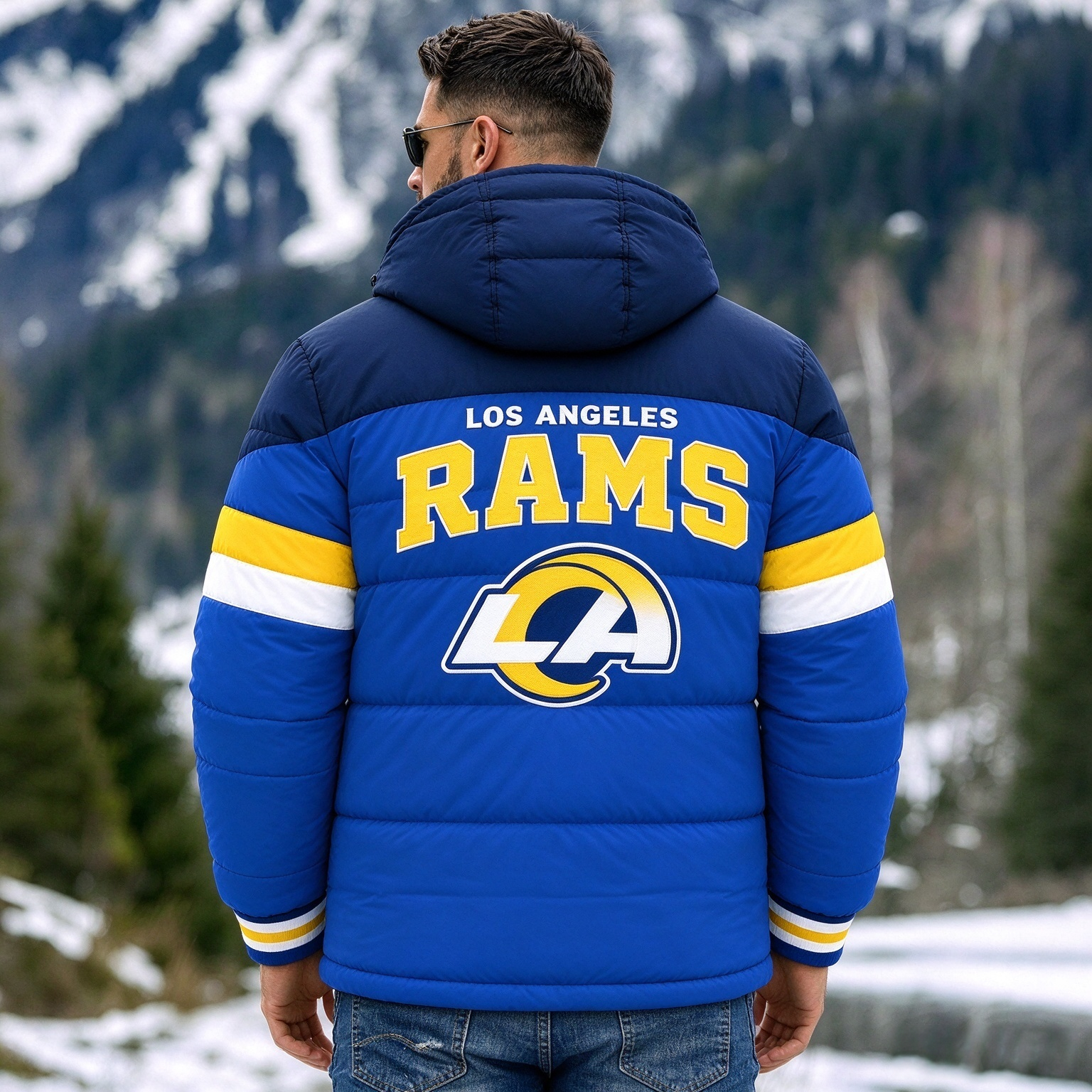 Los Angeles Rams Hooded Color Block Puffer Jacket  Custom Name Gifts For Fan Secondary image