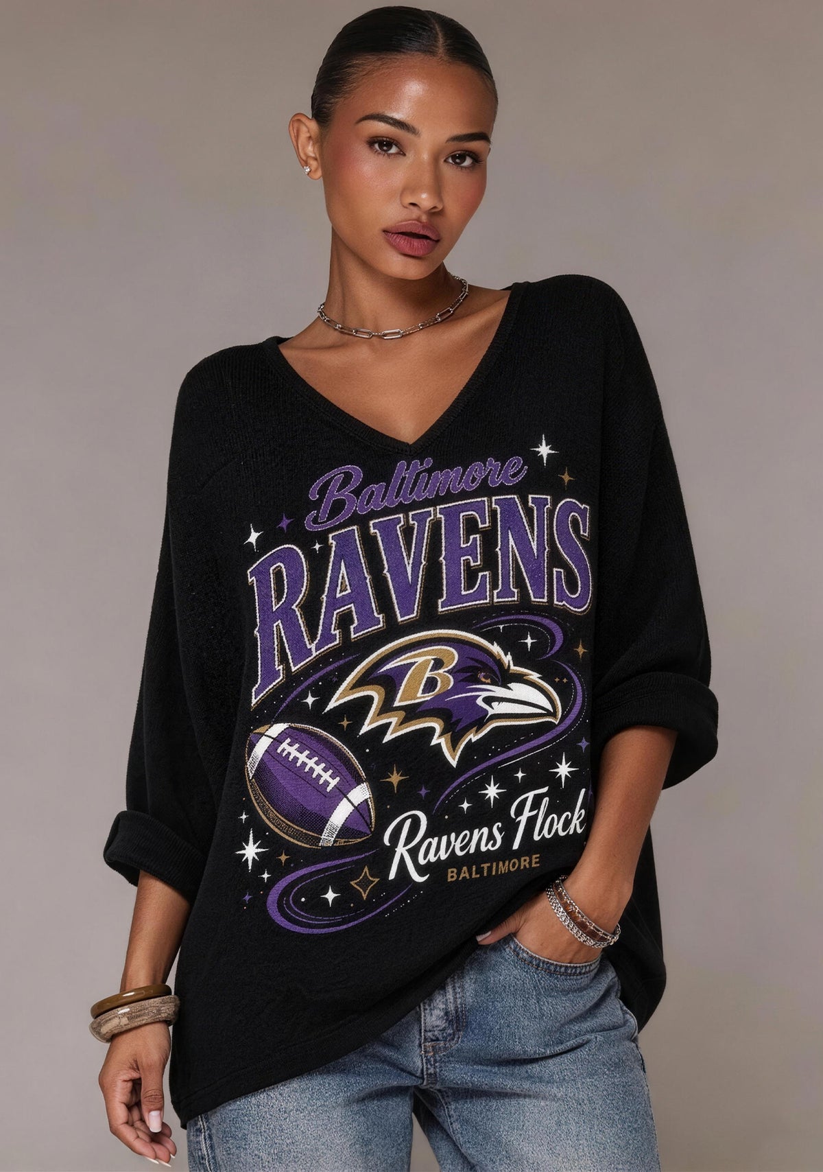 Women Baltimore Ravens Ravens Flock Graphic Long Sleeve Game Day Shirt