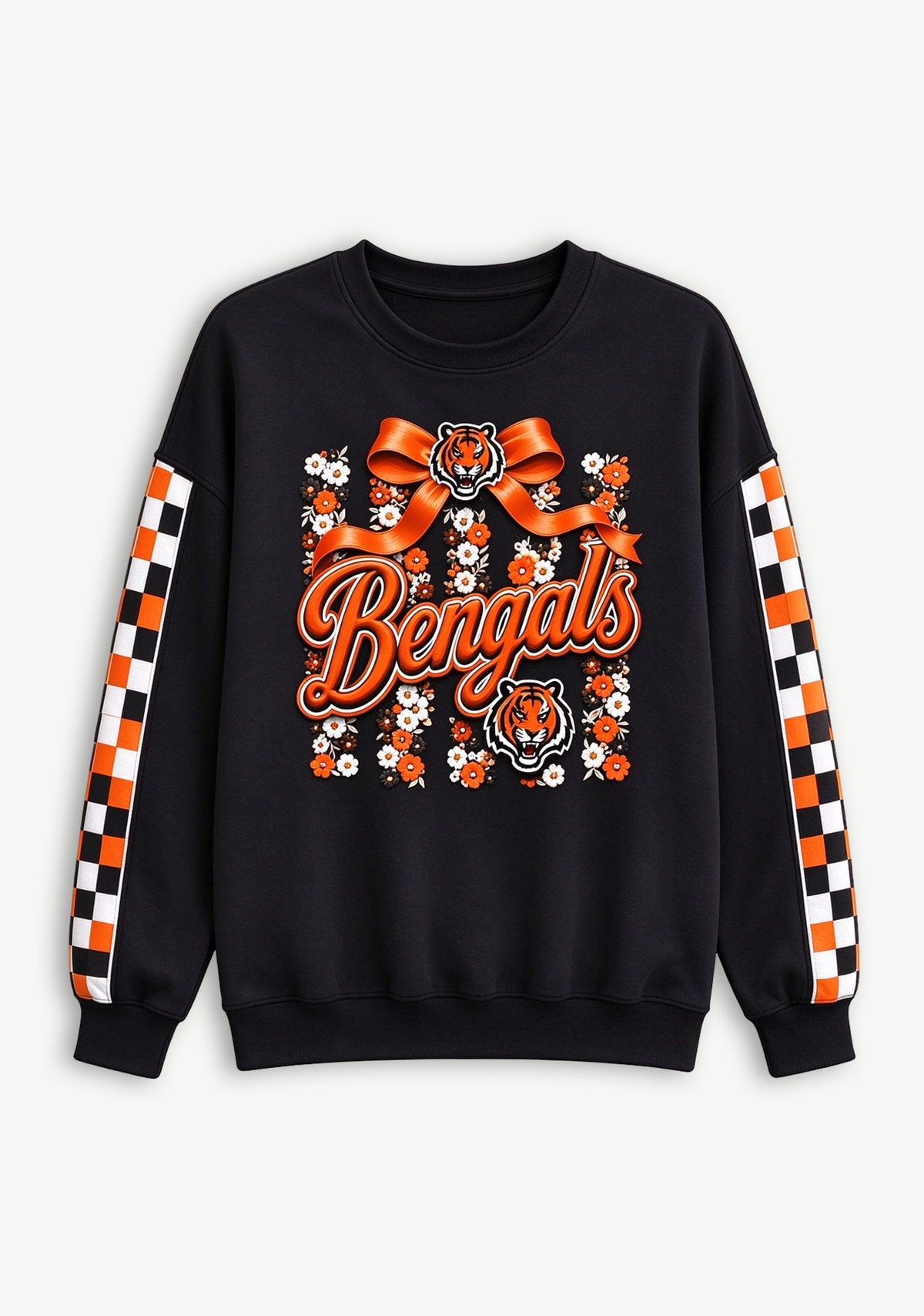 Women's Cincinnati Bengals Floral Bow Crewneck Sweatshirt