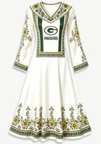Green Bay Packers Boho Floral Print Game‑Day Midi Dress