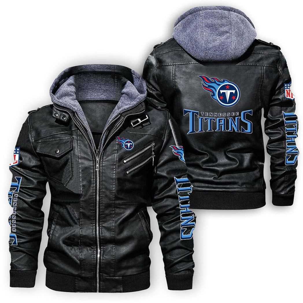 Tennessee Titans Logo PU Faux Leather Hooded Jacket