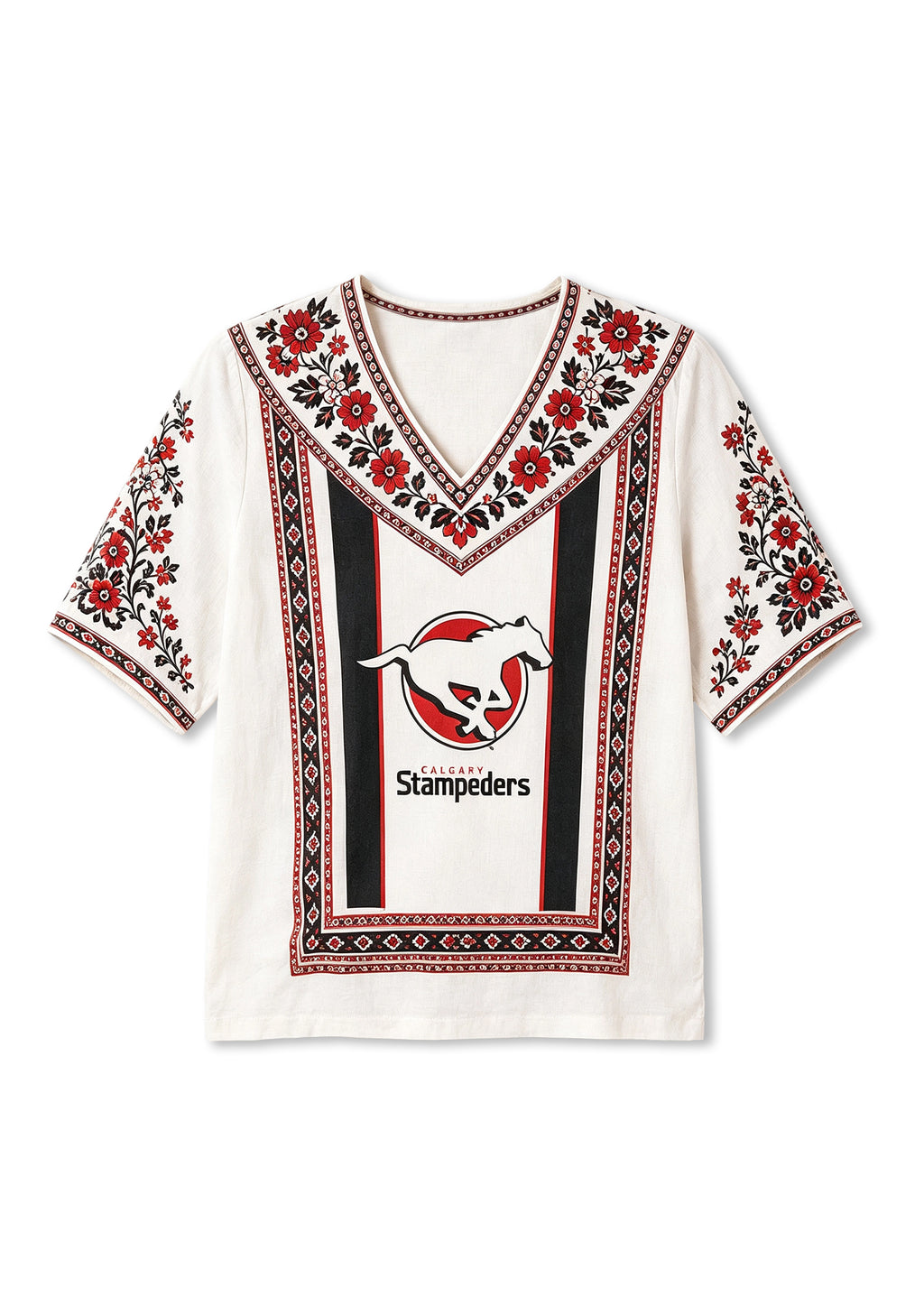 Boho Floral Border Calgary Stampeders V-Neck Blouse